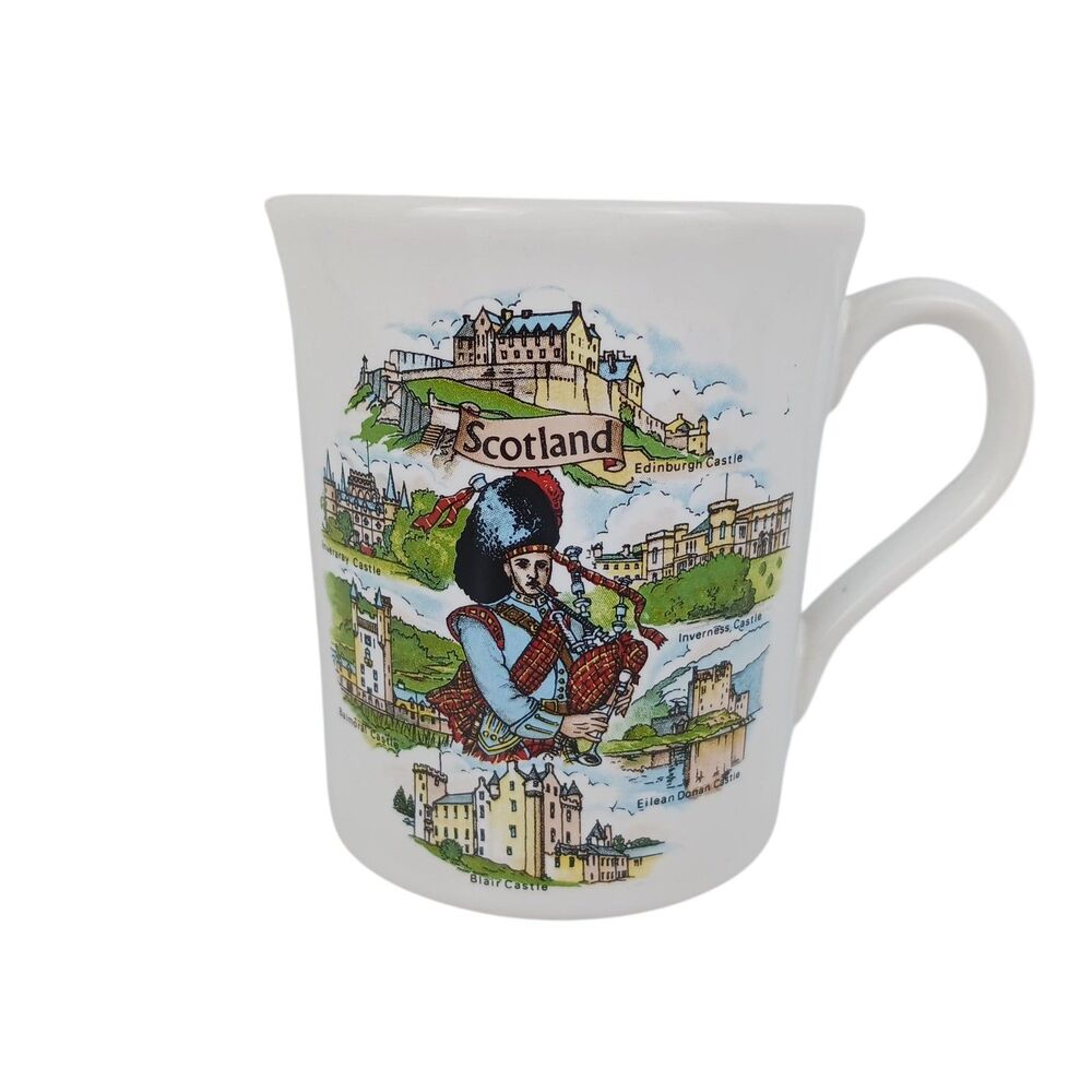 Scotland Tea Coffee Mug Cup White Porcelain Souvenir Edinburgh Castle Vtg Piper